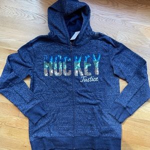 NWT Girls Zip Up Hockey Sweatshirt with Sequins